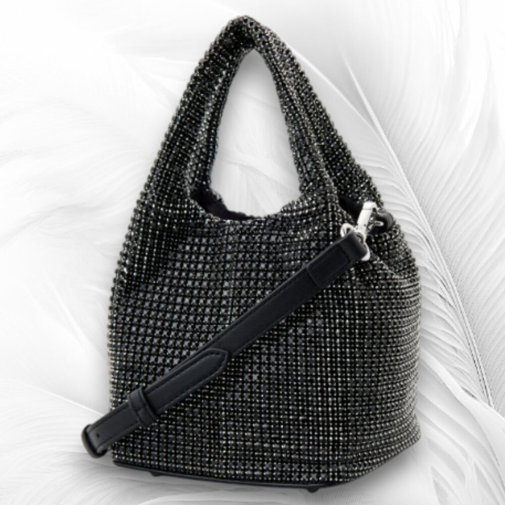 Love Moschino Sparkly Black Rhinestone Mini Crossbody Party Bag - Picture 2 of 8